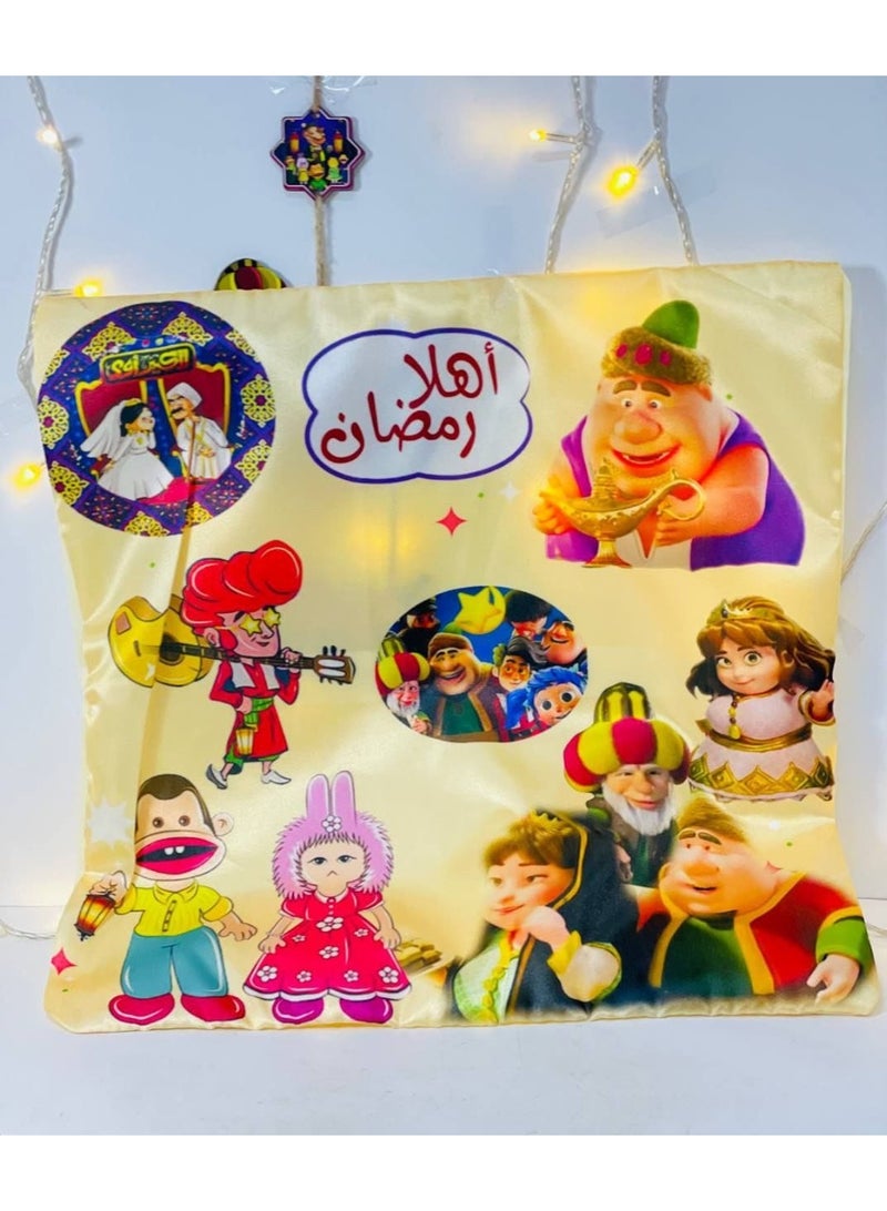 المخدات الرمضانية   كفر مخدة للشخصيات الرمضانية المعروفة  الخامة الستان النظيفة في الطباعة  بالسوستة الكيس مقاس المخدة : ٤٠*٤٠ سم - Image 4